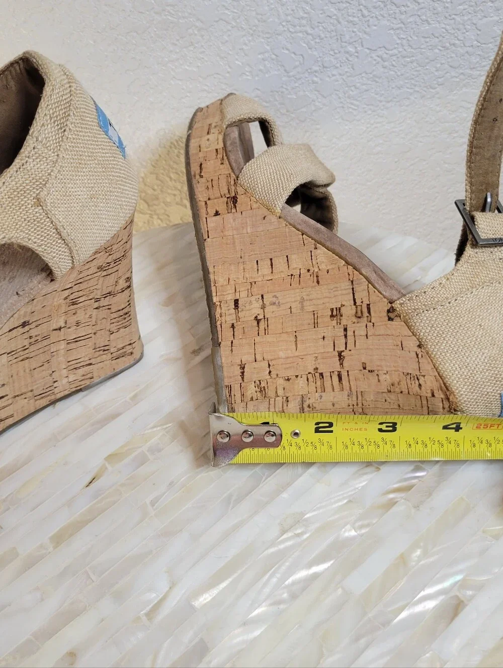 Toms Natural Canvas Crisscross Wedge Sandals Size 7W
